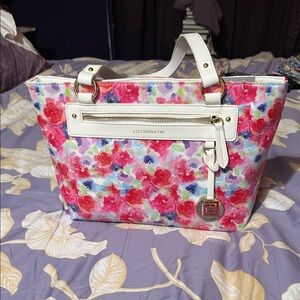 Liz Claiborne White Tote with Pink Floral Print